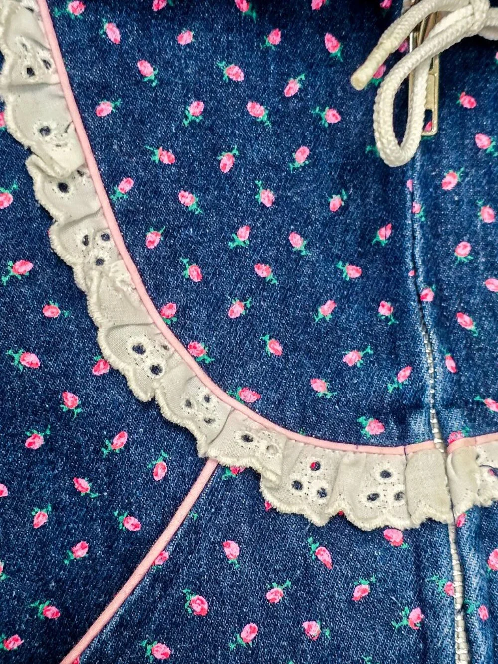 Vintage A Tiny Tots Original 2T Denim Rosebud Overall Set w/ Hooded Jacket